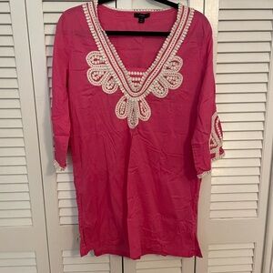 J. Crew Pink Embellished Tunic with 3/4 Sleeves